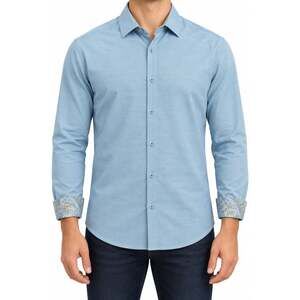 Bachrach Shirt Mens Medium Blue Flip Cuff Paisley Trim Long Sleeve Button Up